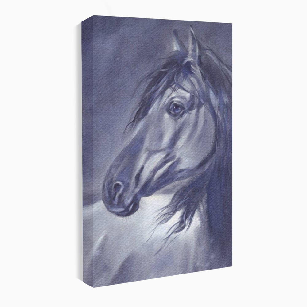 Tablou canvas cu tablou canvas cu portret de cal gri, fara rama, pe sasiu de lemn